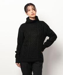 【Bl】【Bling leads】５ゲージケーブル編み　タートルネックニット