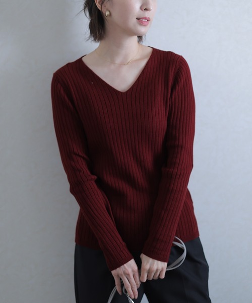 Vネックリブニット（ニット/セーター）｜ElegChic（エレグシック）