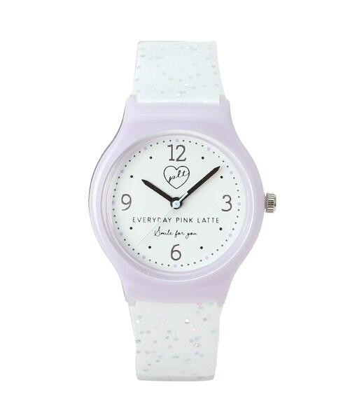 PINK-latte（ピンクラテ）の「ラメベルトハートプラウォッチ（アナログ腕時計・キッズ・オフホワイト/ライトパープル・00）」の4枚目の写真
