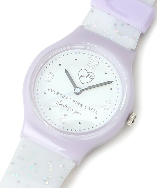 PINK-latte（ピンクラテ）の「ラメベルトハートプラウォッチ（アナログ腕時計・キッズ・オフホワイト/ライトパープル・00）」の3枚目の写真