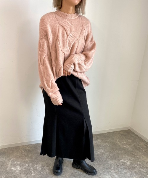 MLI'A（エムリア）の「BIGケーブルフワフワニット（ニット/セーター・レディース・サックスブルー/ピンク/ライトグリーン/アイボリー・M）」の4枚目の写真