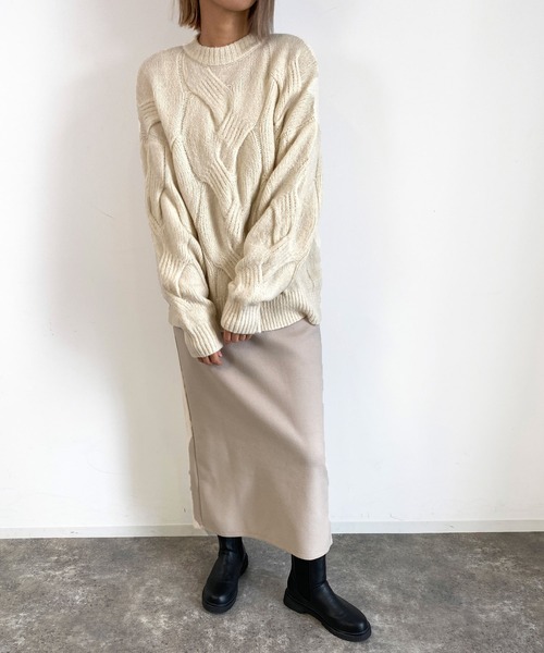 MLI'A（エムリア）の「BIGケーブルフワフワニット（ニット/セーター・レディース・サックスブルー/ピンク/ライトグリーン/アイボリー・M）」の12枚目の写真