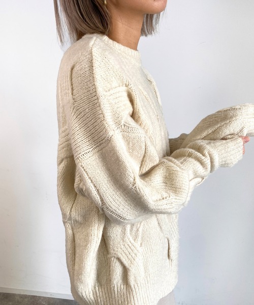 MLI'A（エムリア）の「BIGケーブルフワフワニット（ニット/セーター・レディース・サックスブルー/ピンク/ライトグリーン/アイボリー・M）」の20枚目の写真