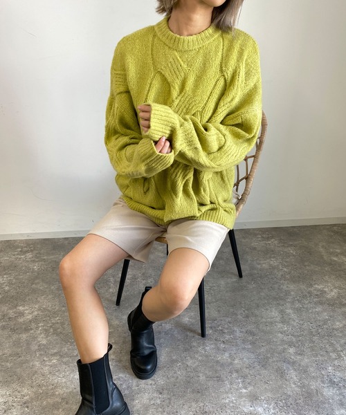 MLI'A（エムリア）の「BIGケーブルフワフワニット（ニット/セーター・レディース・サックスブルー/ピンク/ライトグリーン/アイボリー・M）」の16枚目の写真