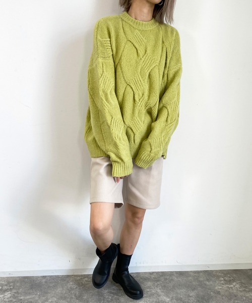 MLI'A（エムリア）の「BIGケーブルフワフワニット（ニット/セーター・レディース・サックスブルー/ピンク/ライトグリーン/アイボリー・M）」の13枚目の写真