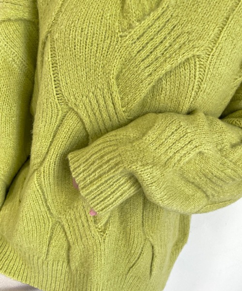 MLI'A（エムリア）の「BIGケーブルフワフワニット（ニット/セーター・レディース・サックスブルー/ピンク/ライトグリーン/アイボリー・M）」の9枚目の写真