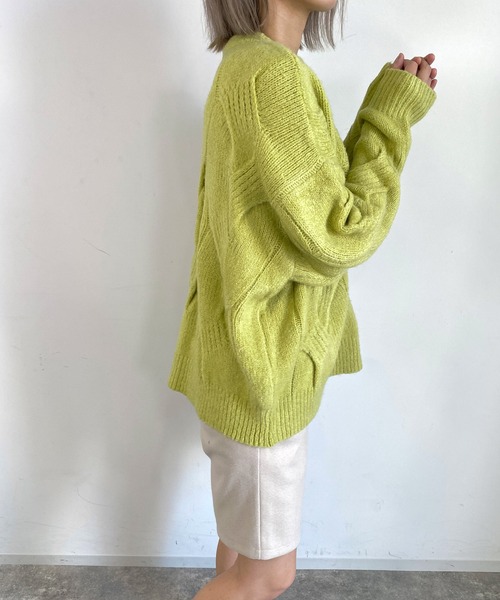 MLI'A（エムリア）の「BIGケーブルフワフワニット（ニット/セーター・レディース・サックスブルー/ピンク/ライトグリーン/アイボリー・M）」の6枚目の写真