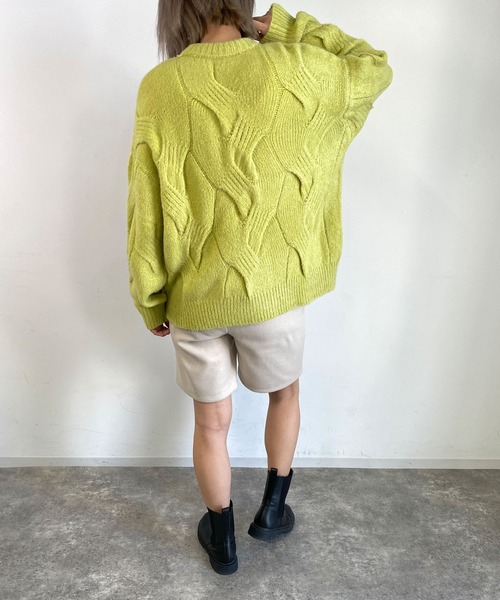 MLI'A（エムリア）の「BIGケーブルフワフワニット（ニット/セーター・レディース・サックスブルー/ピンク/ライトグリーン/アイボリー・M）」の21枚目の写真