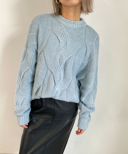 MLI'A（エムリア）の「BIGケーブルフワフワニット（ニット/セーター・レディース・サックスブルー/ピンク/ライトグリーン/アイボリー・M）」の17枚目の写真