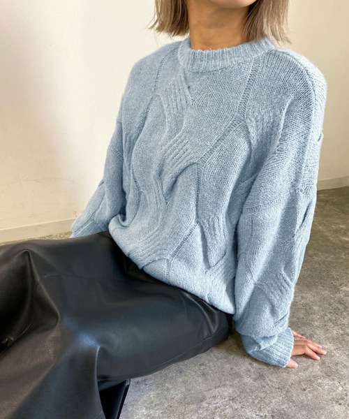 MLI'A（エムリア）の「BIGケーブルフワフワニット（ニット/セーター・レディース・サックスブルー/ピンク/ライトグリーン/アイボリー・M）」の7枚目の写真