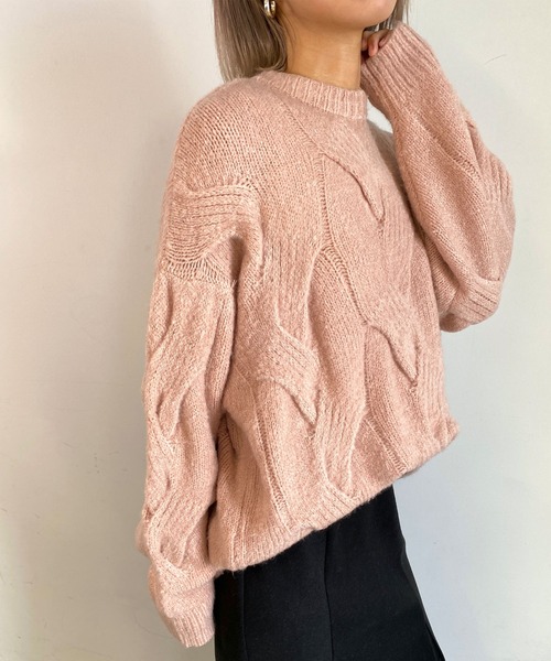 MLI'A（エムリア）の「BIGケーブルフワフワニット（ニット/セーター・レディース・サックスブルー/ピンク/ライトグリーン/アイボリー・M）」の18枚目の写真