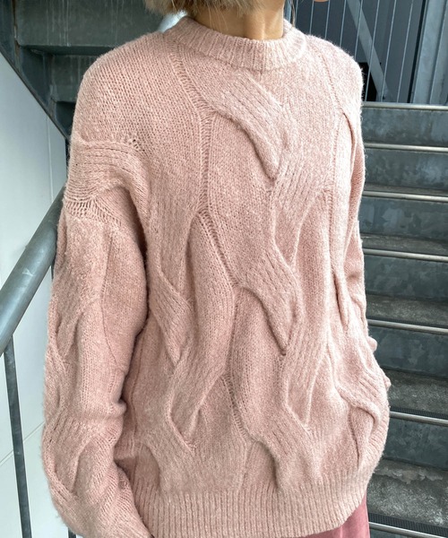 MLI'A（エムリア）の「BIGケーブルフワフワニット（ニット/セーター・レディース・サックスブルー/ピンク/ライトグリーン/アイボリー・M）」の11枚目の写真