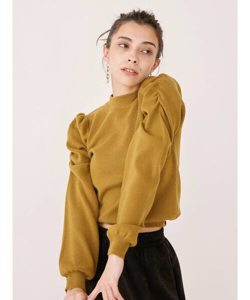 EVRIS(エヴリス)の「ショルダーギャザーボトルネックニットトップス(ニット/セーター・レディース・ブラック/パープル/アイボリー/マスタード・FREE)」の9枚目の写真