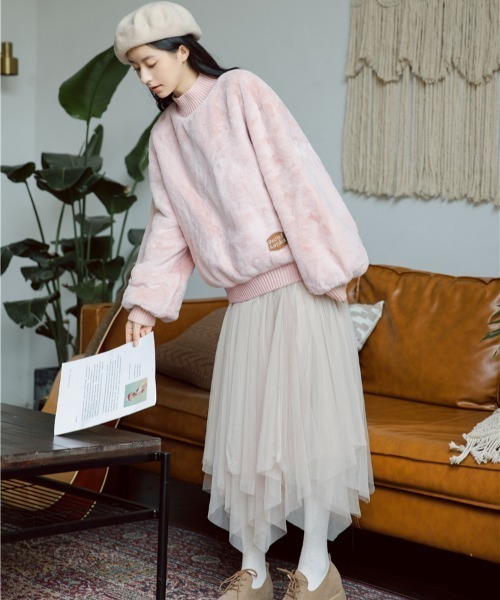 KOR（ケーオーアール）の「ボリューム袖もふわふわプルオーバー（スウェット・レディース・クリーム/ピンク・FREE）」の6枚目の写真