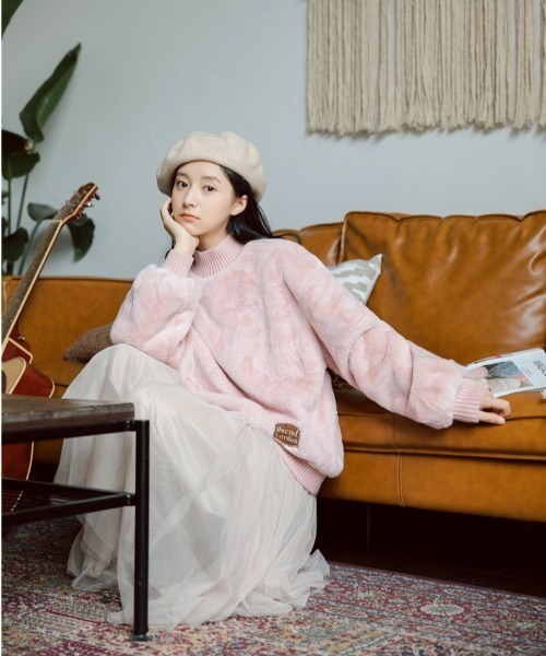 KOR（ケーオーアール）の「ボリューム袖もふわふわプルオーバー（スウェット・レディース・クリーム/ピンク・FREE）」の4枚目の写真