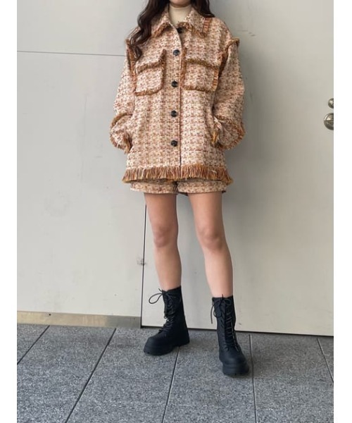 SLY（スライ）の「COLOR TWEED S/PT カラー ツイード ショートパンツ（スラックス・レディース・オレンジ系その他/ブラック・1/2）」の21枚目の写真