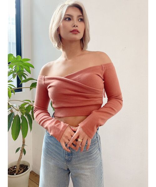 GYDA（ジェイダ）の「2WAYカシュクールデザインオフショルTOPS（Tシャツ/カットソー・レディース・ブラック/オフホワイト/シャーベット・FREE）」の18枚目の写真