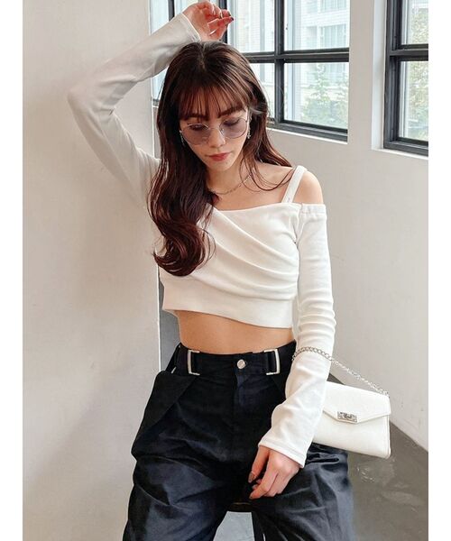 GYDA（ジェイダ）の「2WAYカシュクールデザインオフショルTOPS（Tシャツ/カットソー・レディース・ブラック/オフホワイト/シャーベット・FREE）」の22枚目の写真