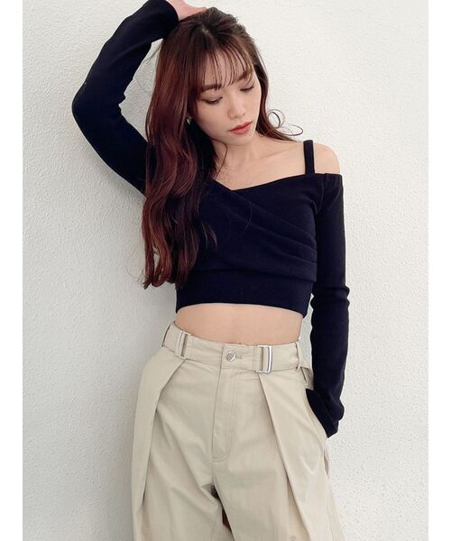 GYDA（ジェイダ）の「2WAYカシュクールデザインオフショルTOPS（Tシャツ/カットソー・レディース・ブラック/オフホワイト/シャーベット・FREE）」の12枚目の写真