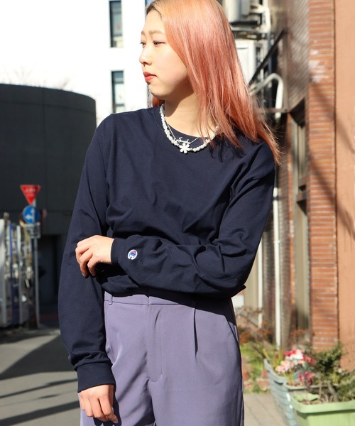 「ChampionAuthenticT-SHIRTS」レディースチャンピオンスーパーオーバーサイズコットンL/STシャツ