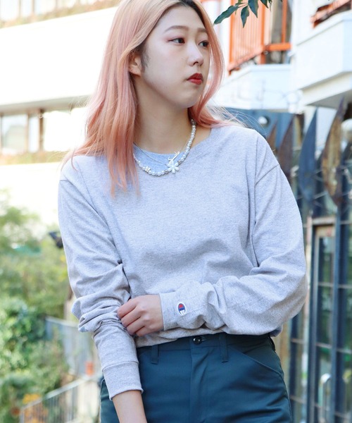 「ChampionAuthenticT-SHIRTS」レディースチャンピオンスーパーオーバーサイズコットンL/STシャツ