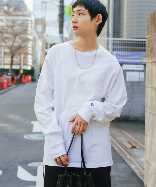 「ChampionAuthenticT-SHIRTS」レディースチャンピオンスーパーオーバーサイズコットンL/STシャツ
