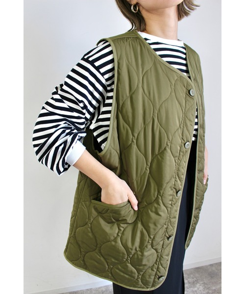 MLI'A（エムリア）の「ボーダーロングTシャツ（Tシャツ/カットソー・レディース・ホワイト×ブラック/ホワイト×グリーン/ホワイト×ネイビー/ホワイト系/ホワイト系6/グリーン・M）」の2枚目の写真