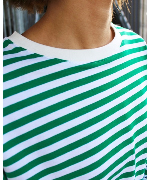 MLI'A（エムリア）の「ボーダーロングTシャツ（Tシャツ/カットソー・レディース・ホワイト×ブラック/ホワイト×グリーン/ホワイト×ネイビー/ホワイト系/ホワイト系6/グリーン・M）」の15枚目の写真
