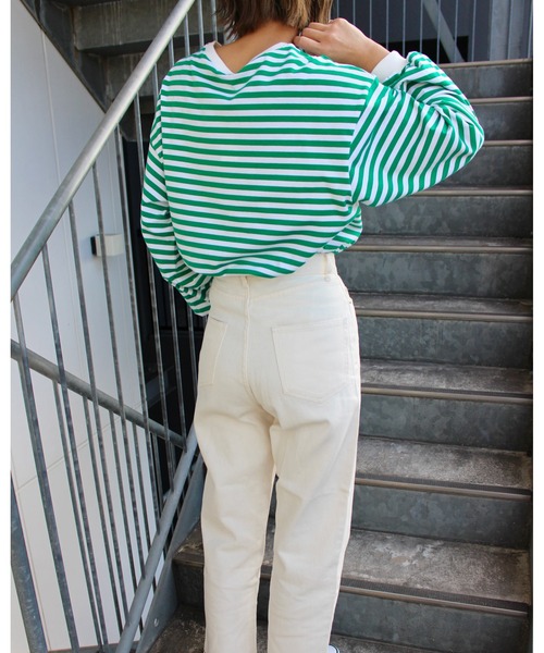 MLI'A（エムリア）の「ボーダーロングTシャツ（Tシャツ/カットソー・レディース・ホワイト×ブラック/ホワイト×グリーン/ホワイト×ネイビー/ホワイト系/ホワイト系6/グリーン・M）」の17枚目の写真