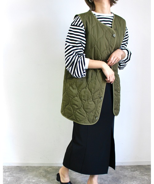 MLI'A（エムリア）の「ボーダーロングTシャツ（Tシャツ/カットソー・レディース・ホワイト×ブラック/ホワイト×グリーン/ホワイト×ネイビー/ホワイト系/ホワイト系6/グリーン・M）」の18枚目の写真