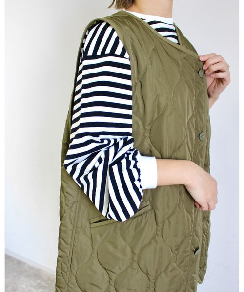 MLI'A（エムリア）の「ボーダーロングTシャツ（Tシャツ/カットソー・レディース・ホワイト×ブラック/ホワイト×グリーン/ホワイト×ネイビー/ホワイト系/ホワイト系6/グリーン・M）」の19枚目の写真