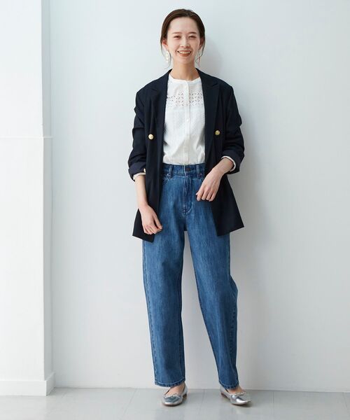 le.coeur blanc(ルクールブラン)の「ピークドカラーダブルブレストジャケット(テーラードジャケット・レディース・グレイッシュベージュ/ネイビー・38)」の8枚目の写真