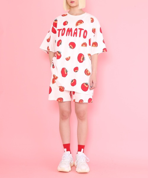 PUNYUS(プニュズ)の「フード総柄スウェットショーパン(TOMATO・KIWI・RENNYU)(スウェットパンツ・レディース・レッド/ブルー/グリーン・1/2/4/3)」の11枚目の写真