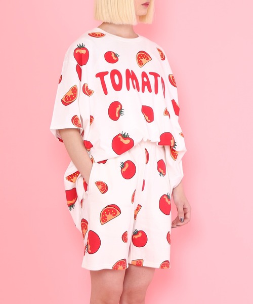 PUNYUS(プニュズ)の「フード総柄スウェットショーパン(TOMATO・KIWI・RENNYU)(スウェットパンツ・レディース・レッド/ブルー/グリーン・1/2/4/3)」の12枚目の写真