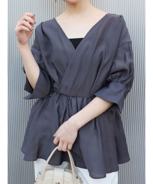 MURUA(ムルーア)の「シアーカシュクールシャツ(シャツ/ブラウス・レディース・ホワイト/ダークグレー/ブラック・FREE)」の3枚目の写真