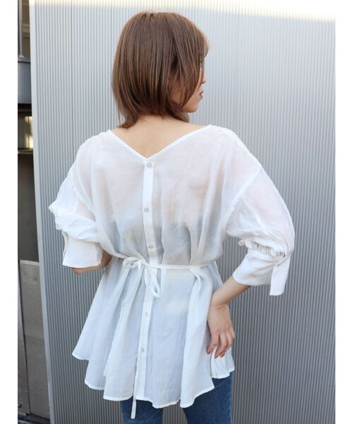 MURUA(ムルーア)の「シアーカシュクールシャツ(シャツ/ブラウス・レディース・ホワイト/ダークグレー/ブラック・FREE)」の10枚目の写真