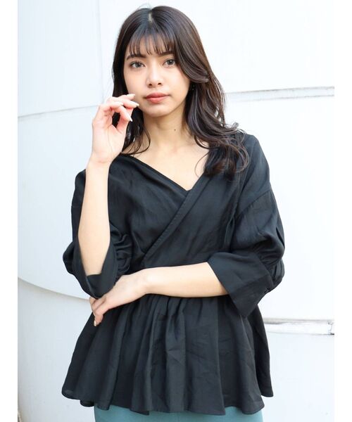 MURUA(ムルーア)の「シアーカシュクールシャツ(シャツ/ブラウス・レディース・ホワイト/ダークグレー/ブラック・FREE)」の14枚目の写真