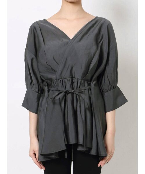 MURUA(ムルーア)の「シアーカシュクールシャツ(シャツ/ブラウス・レディース・ホワイト/ダークグレー/ブラック・FREE)」の18枚目の写真