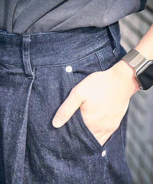 PUBLUX(パブリュクス)の「【PUBLUX/パブリュクス】ワンタックワイドデニム/ワイドシルエット/デニムパンツ/タックパンツ(デニムパンツ・メンズ・インディゴブルー/ブラック・マルチサイズ)」の3枚目の写真