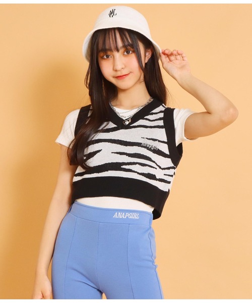 ANAP GｉRL（アナップガール）の「サマーニットアニマル柄ベスト（ベスト・キッズ・パープル/ブラック・S/M）」の4枚目の写真