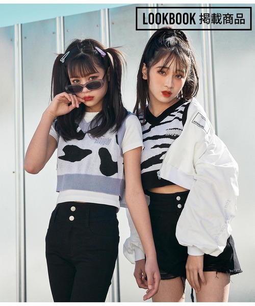 ANAP GｉRL（アナップガール）の「サマーニットアニマル柄ベスト（ベスト・キッズ・パープル/ブラック・S/M）」の17枚目の写真