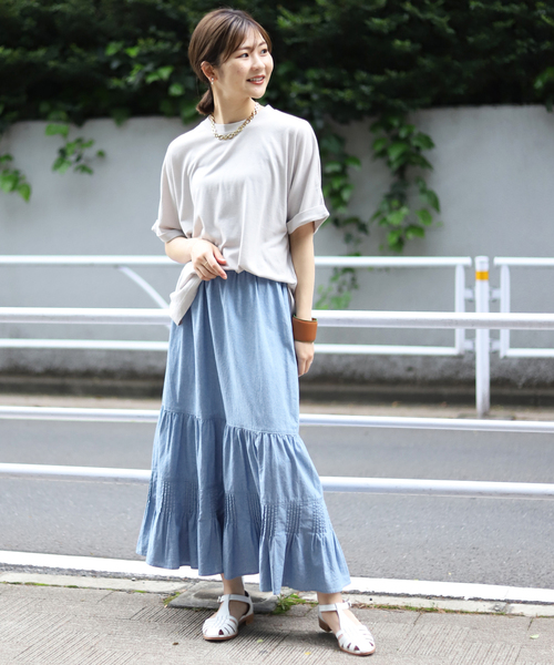 SLOBE IENA(スローブイエナ)の「シャンブレーティアードスカート◆(スカート・レディース・グレー/サックスブルー系・38/36)」の8枚目の写真