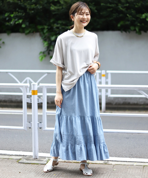 SLOBE IENA(スローブイエナ)の「シャンブレーティアードスカート◆(スカート・レディース・グレー/サックスブルー系・38/36)」の9枚目の写真