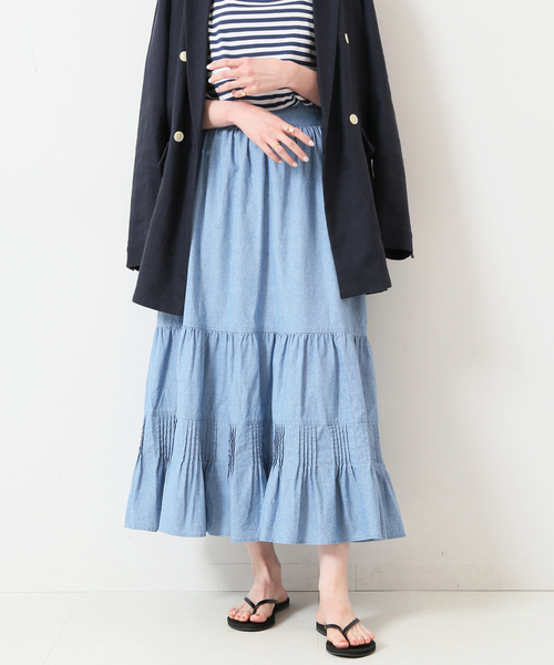SLOBE IENA(スローブイエナ)の「シャンブレーティアードスカート◆(スカート・レディース・グレー/サックスブルー系・38/36)」の19枚目の写真