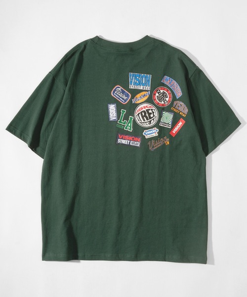 VISION STREET WEAR（ヴィジョンストリートウェア）の「【VISION STREET  WEAR/ヴィジョンストリートウェア】ビッグシルエット ランダムブランドステッカー バックプリントTシャツ/半袖Tシャツ（Tシャツ/カットソー・メンズ・ホワイト/グリーン/マスタード/スミクロ・M/L/XL）」の7枚目の写真