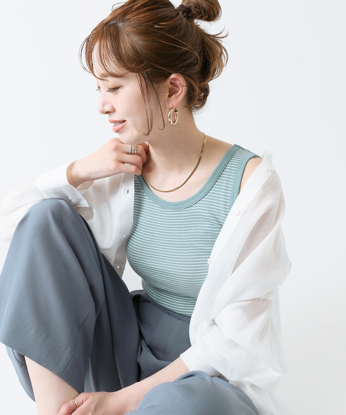 B.C STOCK（ベーセーストック）の「【Miller／ミラー】 パネルリブ タンクトップ（Tシャツ/カットソー・レディース・ホワイト/ブラック/ネイビー/ブラウン/ブルー/ブラック系その他・FREE）」の6枚目の写真