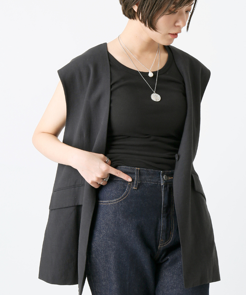 B.C STOCK（ベーセーストック）の「【Miller／ミラー】 パネルリブ タンクトップ（Tシャツ/カットソー・レディース・ホワイト/ブラック/ネイビー/ブラウン/ブルー/ブラック系その他・FREE）」の2枚目の写真