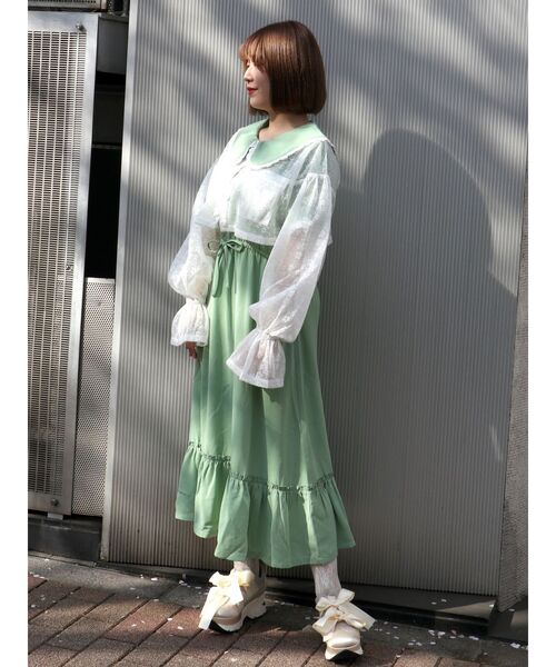 merry jenny（メリージェニー）の「配色フリルジョーゼットワンピース（ワンピース・レディース・ブラック/ピンク/ブルー/グリーン・FREE）」の15枚目の写真