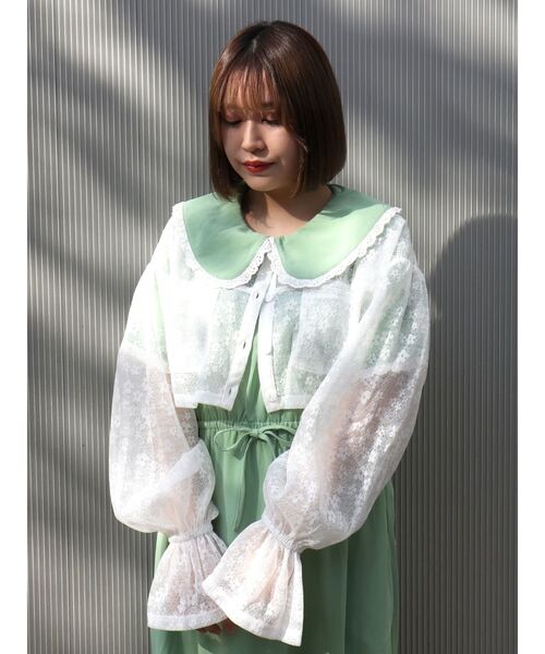 merry jenny（メリージェニー）の「配色フリルジョーゼットワンピース（ワンピース・レディース・ブラック/ピンク/ブルー/グリーン・FREE）」の6枚目の写真