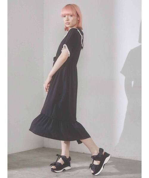 merry jenny（メリージェニー）の「配色フリルジョーゼットワンピース（ワンピース・レディース・ブラック/ピンク/ブルー/グリーン・FREE）」の7枚目の写真